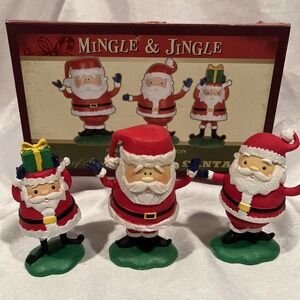 New- MINGLE & JINGLE - Set of‎ three BOBBLE SANTAS, ORIGINAL BOX